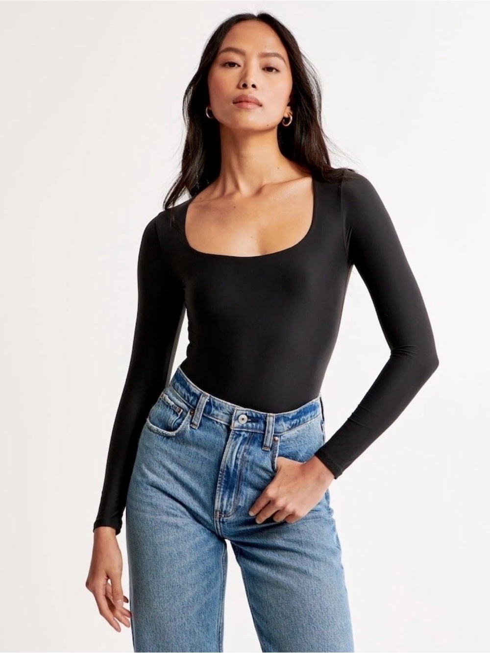 Abercrombie & Fitch Black Long-Sleeve Scoop-Neck Bodysuit
